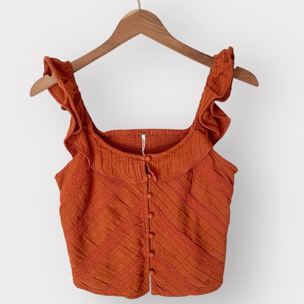 Free People Riviera Lace Inset Tank Top in Burnt Sienna Orange size X-Small - Picture 6 of 10